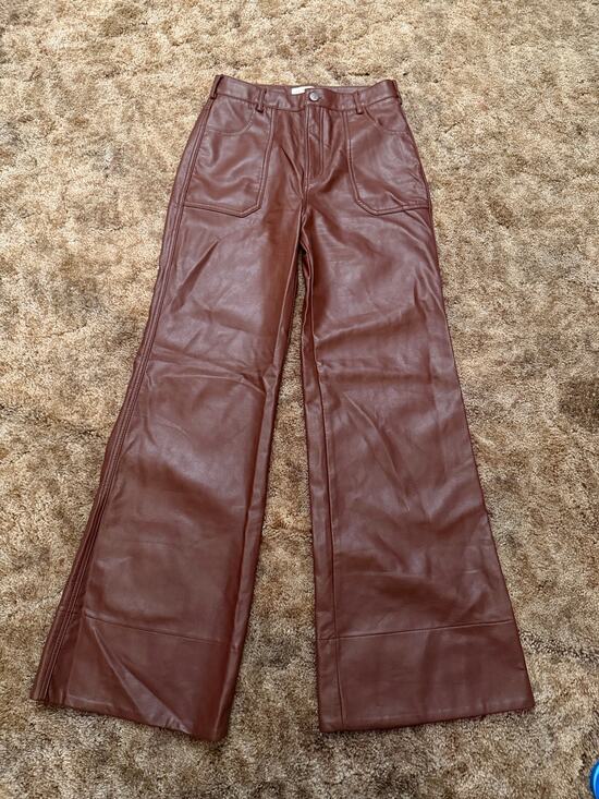 Anthropologie Pants - Anthropologie Pilcro The Rylan Faux Leather Flare Wide Leg Pants Cocoa Brown